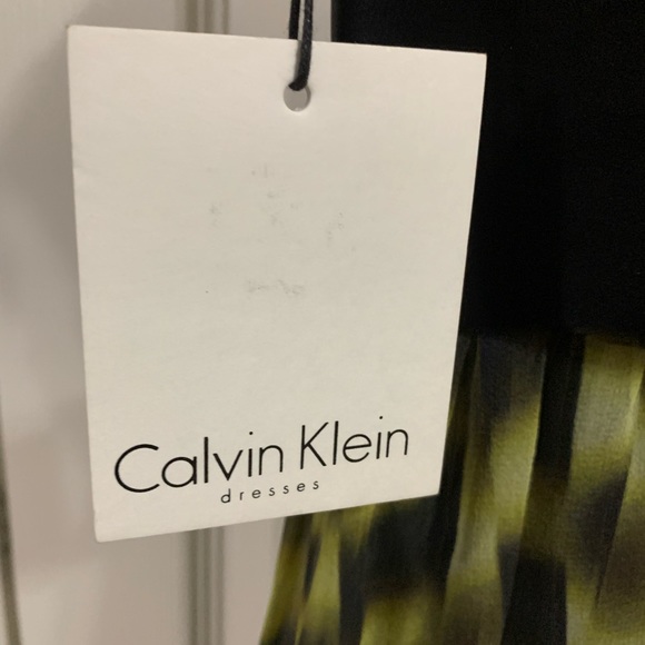 Calvin Klein New With Tags Green Black Dress Black Attached Slip Sz 8 - Picture 3 of 7
